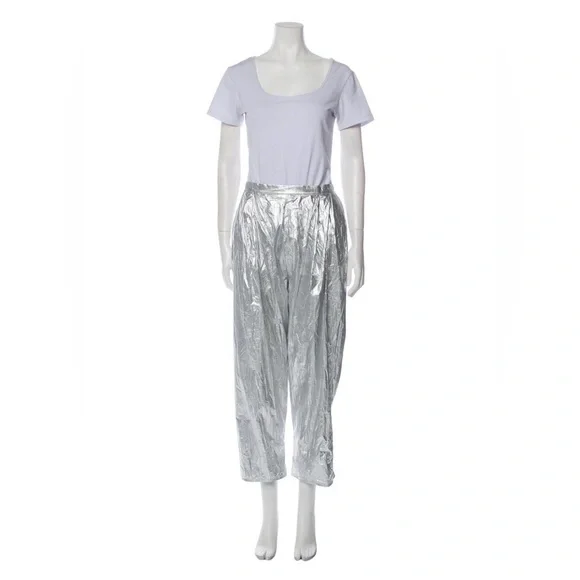 Igor Dobranic Two-Piece Linen Carlos Harrison Metallic Silver White Pant Set S - Picture 4 of 8